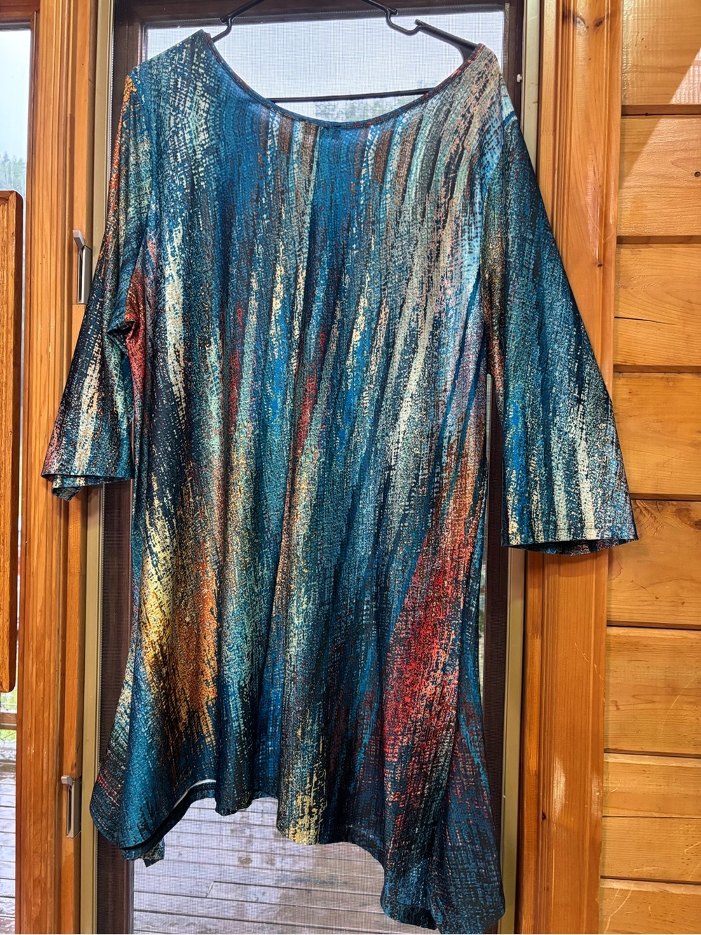 Lily Multicolor Metallic Teal Boatneck Tunic